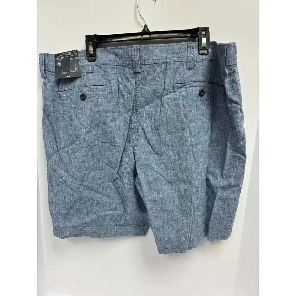 St. John's Mens Flat Front Shorts 42 Blue Chambray Comfort Stretch 9
